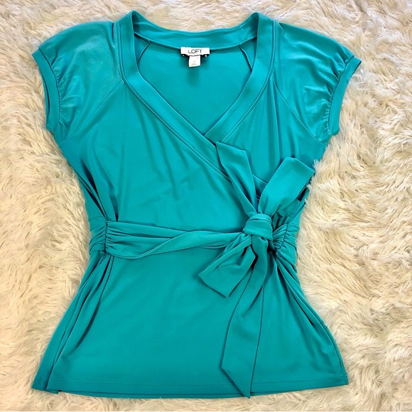 Ann Taylor Tops - Ann Taylor Loft Turquoise Faux Wrap Top
